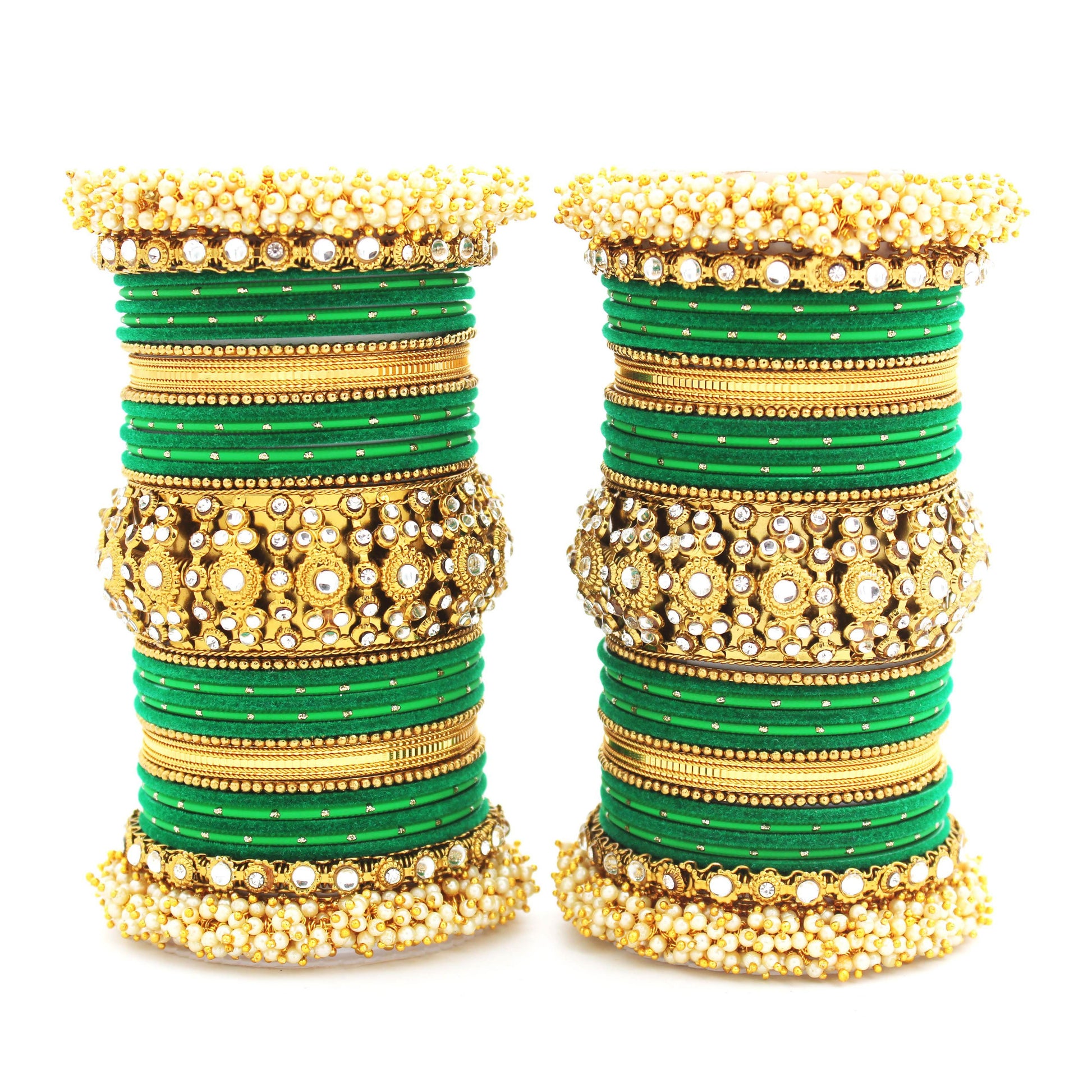 Traditional long bridal set by T4 Jewels for both hands Green All Bangle Sets T4 Jewels