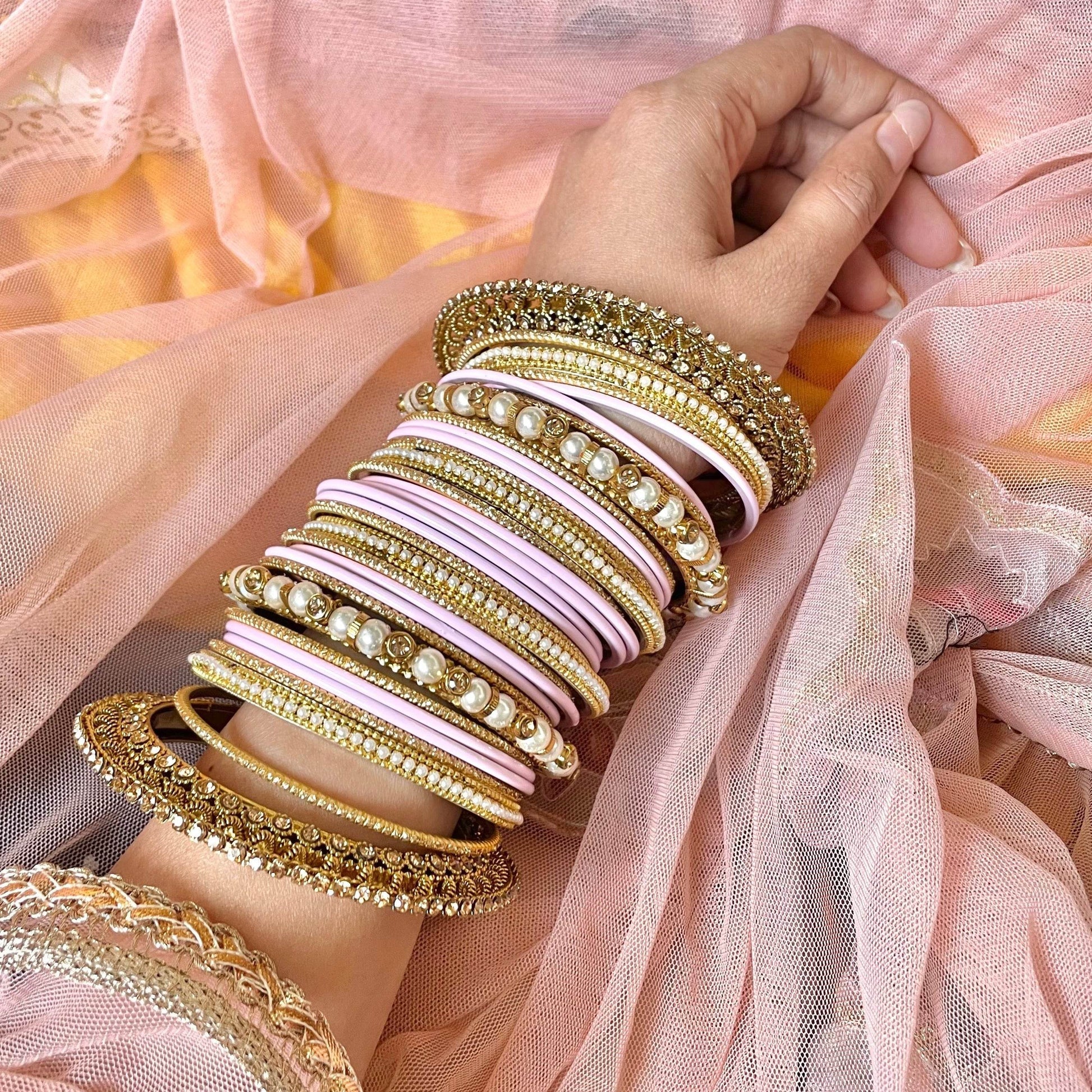 Beautiful Bridal Bangle Set with Pacheli Kada by T4 Jewels Pink All Bangle Sets T4 Jewels
