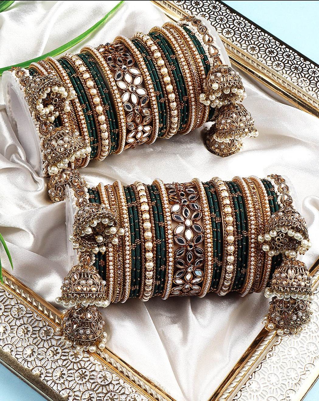 Traditional Jhumki Bangle Set with Thread Bangles and Mirror Kada Kai All Bangle Sets T4 Jewels