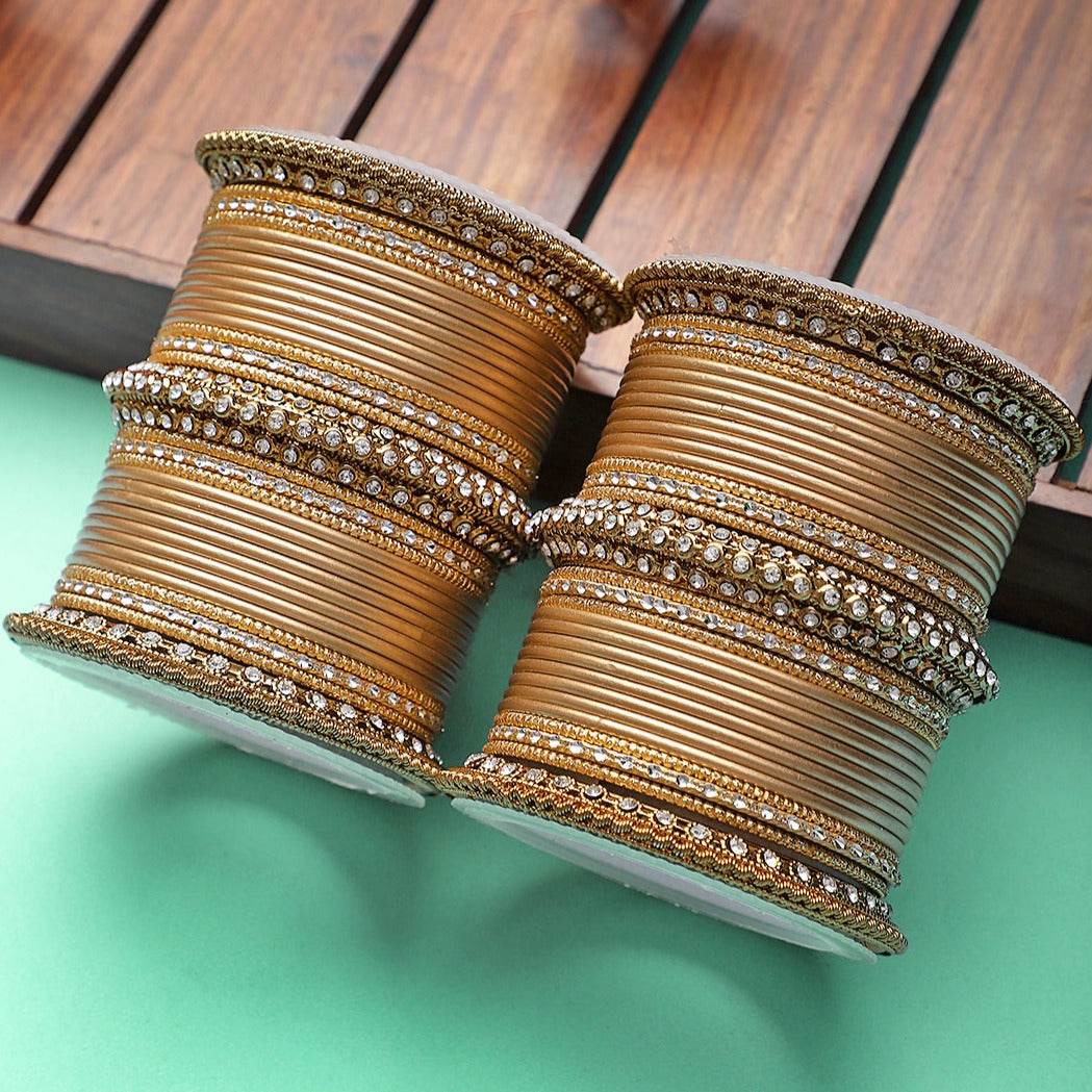 Set of 2 Bridal Matte Textured Bangle Set Golden All Bangle Sets T4 Jewels