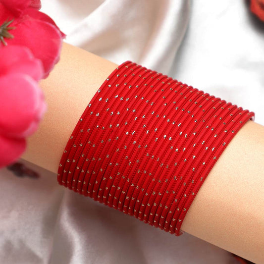 Set of 24 Plain Matte Textured Metal Bangles By T4 Jewels Red Plain Metal Bangles T4 Jewels