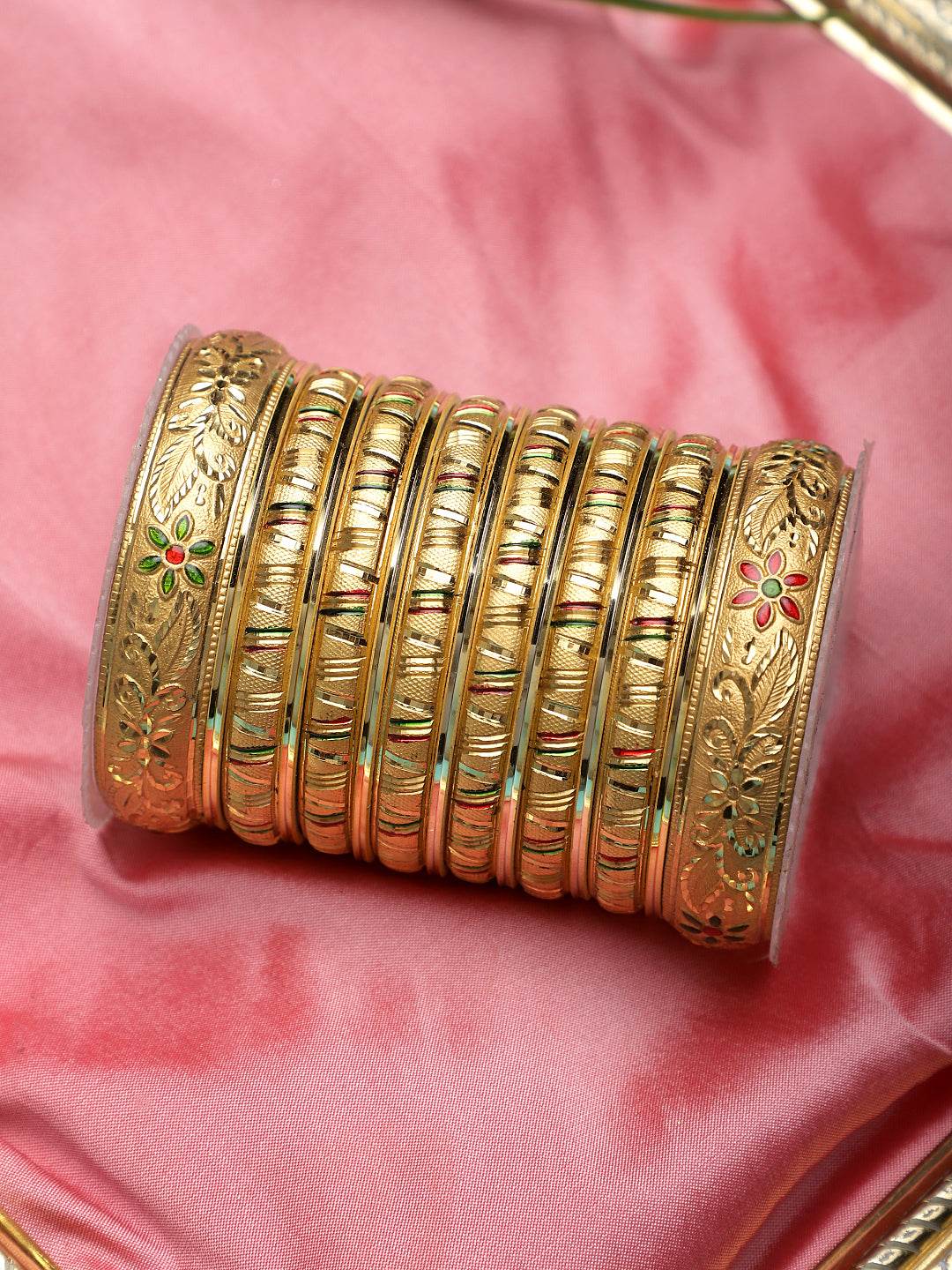 Full Golden Bangle Set with meenakari work by T4 Jewels Golden All Bangle Sets T4 Jewels