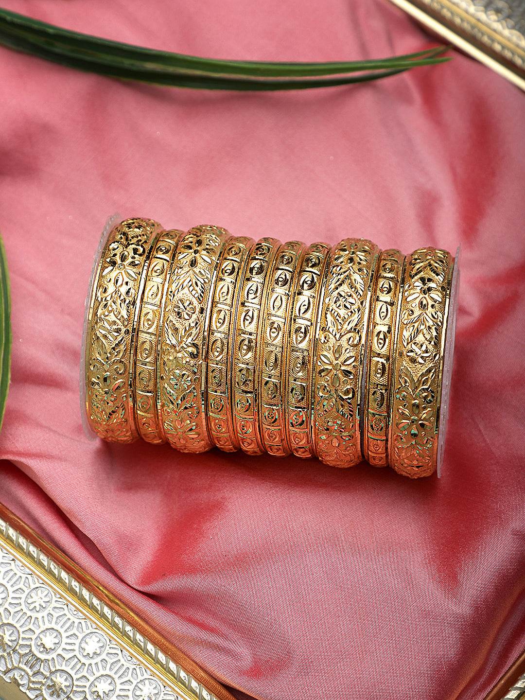 Full Golden Bangle Set with Etching work by T4 Jewels Golden All Bangle Sets T4 Jewels