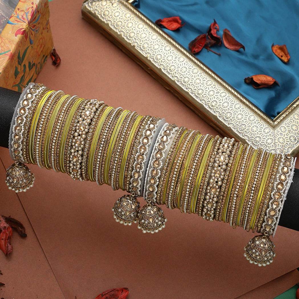 Set of 2 Rich Texture bangle set with Jhumki Borders by T4 Jewels Mehandi All Bangle Sets T4 Jewels