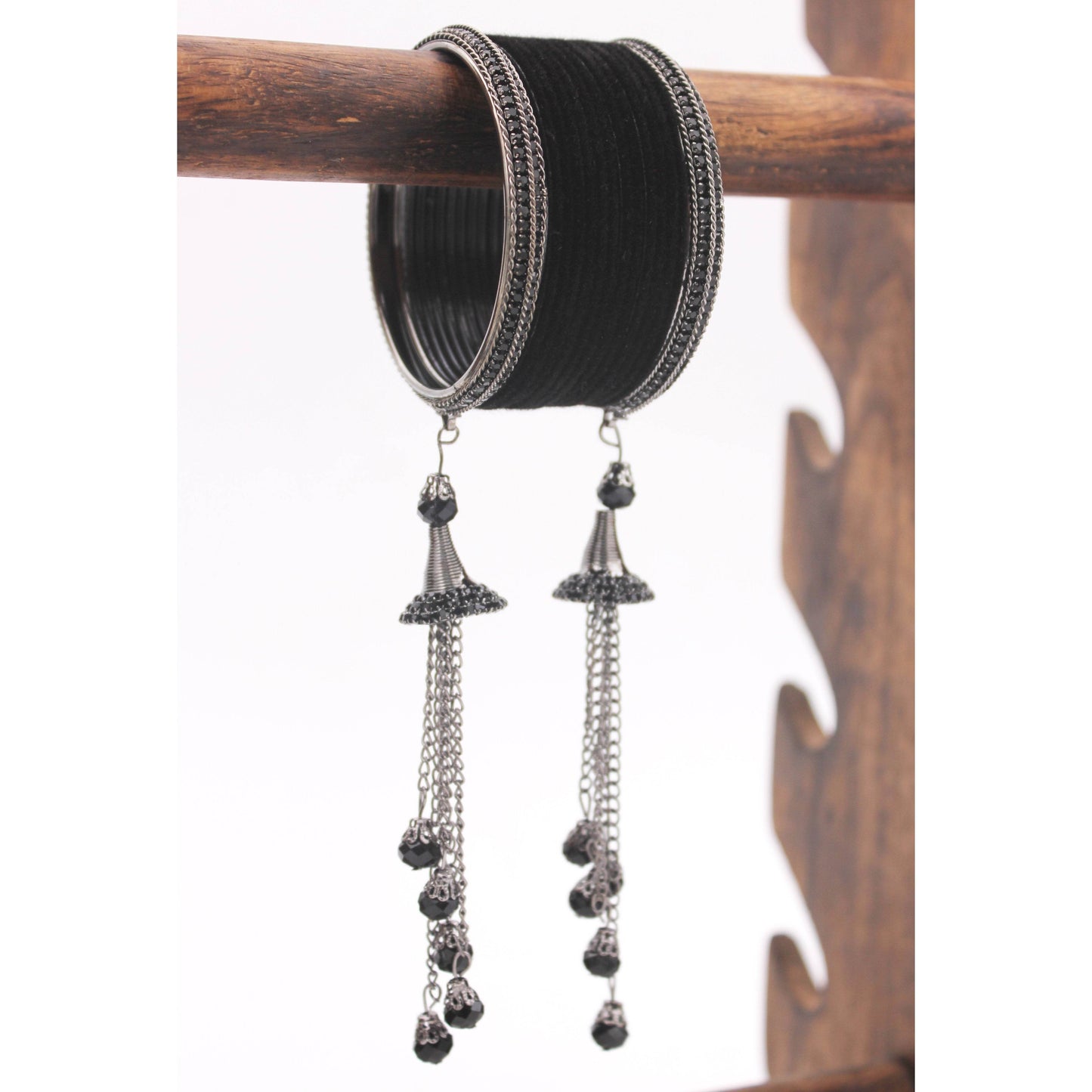 Fancy Black Jhumki and Black Velvet Bangles by T4 Jewels All Bangle Sets T4 Jewels