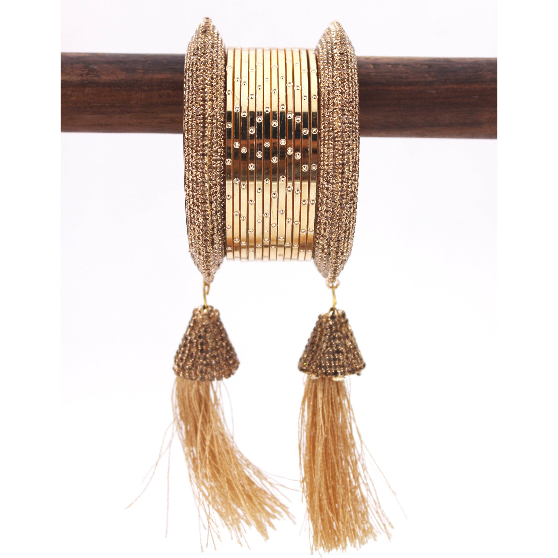 Golden tassel Latkans with Shining Metal Bangles by T4 Jewels All Bangle Sets T4 Jewels