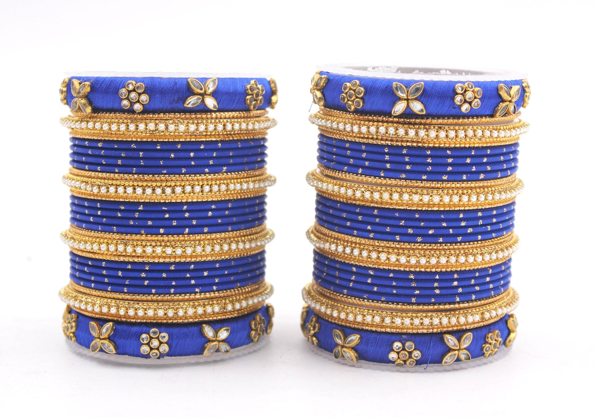Set of 2 Bangle sets with Thread Bangles with floral Design Blue All Bangle Sets T4 Jewels