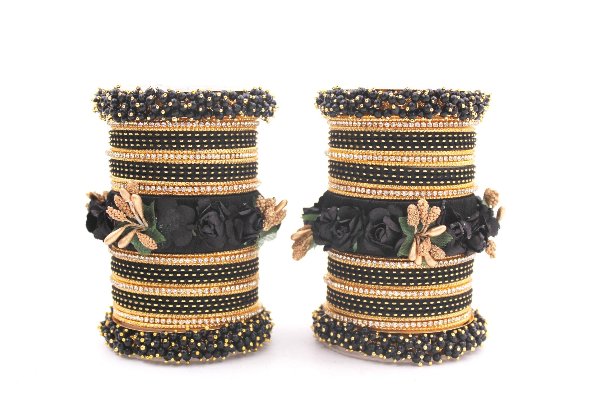 Set of 2 Floral Bridal Bangle sets By T4 Jewels Black All Bangle Sets T4 Jewels