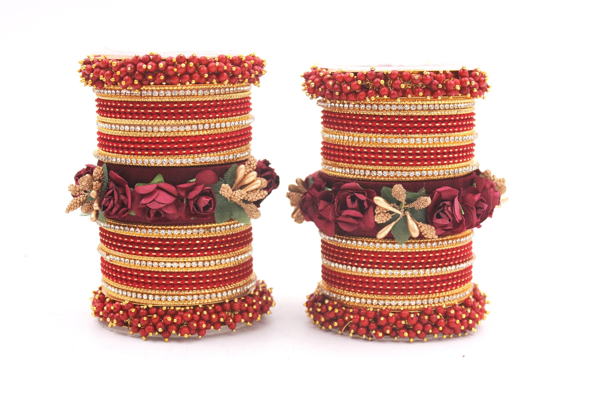 Set of 2 Floral Bridal Bangle sets By T4 Jewels Maroon All Bangle Sets T4 Jewels