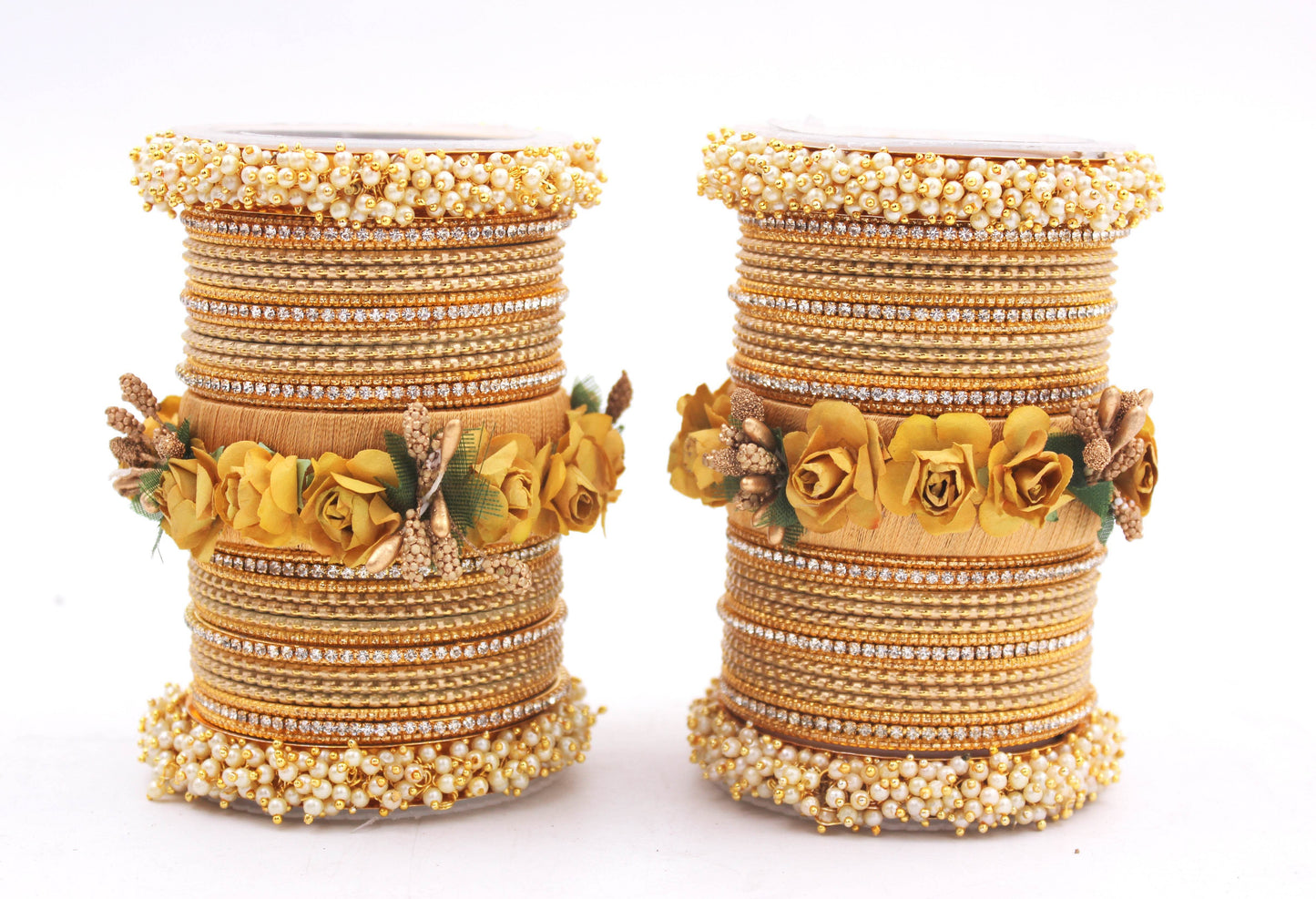 Set of 2 Floral Bridal Bangle sets By T4 Jewels Golden All Bangle Sets T4 Jewels