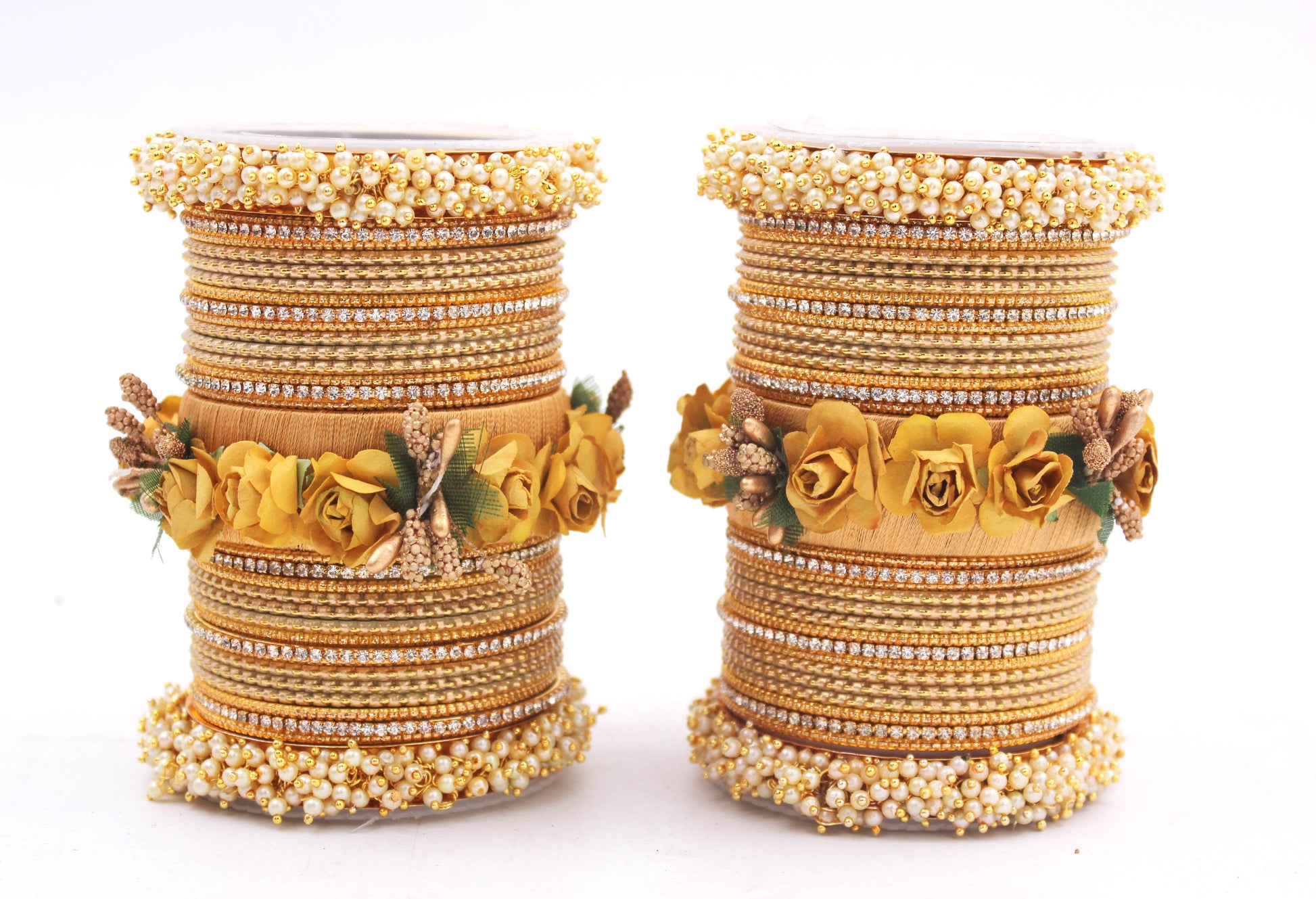 Set of 2 Floral Bridal Bangle sets By T4 Jewels Golden All Bangle Sets T4 Jewels
