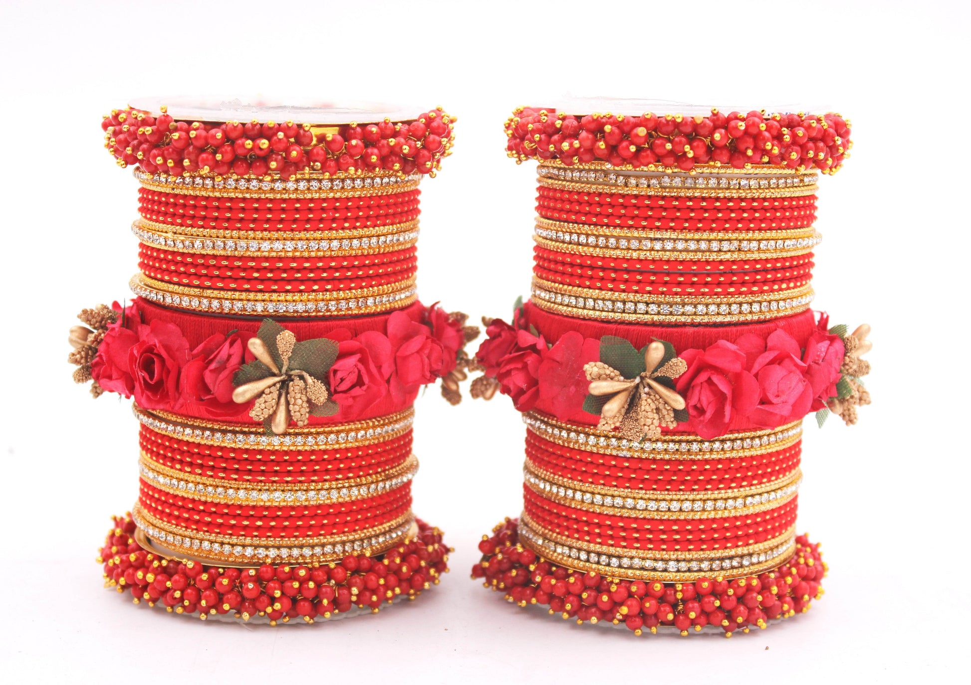 Set of 2 Floral Bridal Bangle sets By T4 Jewels Red All Bangle Sets T4 Jewels