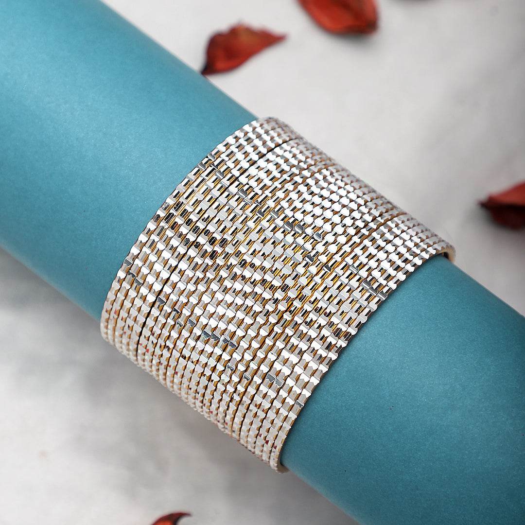 Set of 24 Shining Bangles with Cutting Design by T4 Jewels CREAM Plain Metal Bangles T4 Jewels
