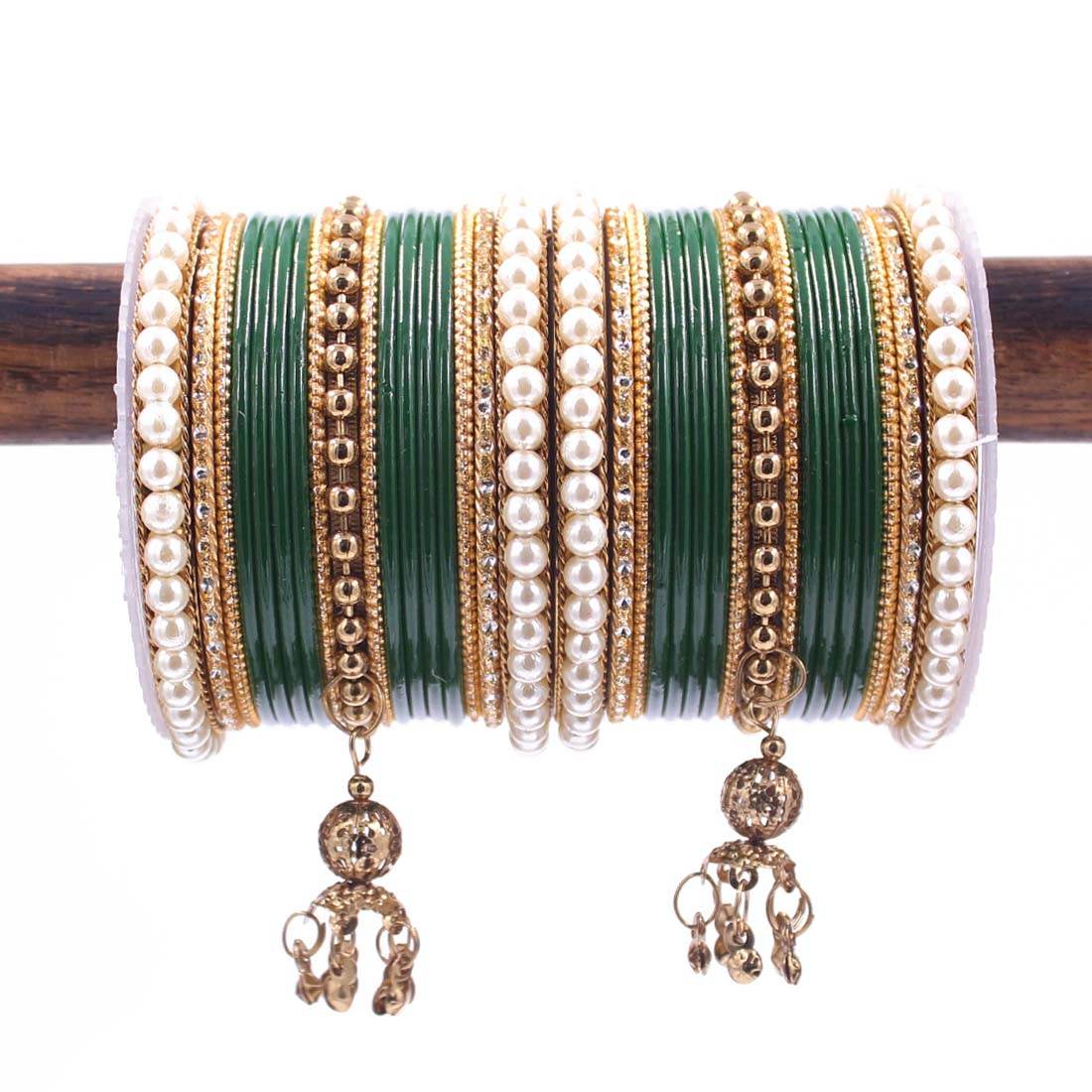 Traditional Solid Coloured Bangle Set with Pearl and Jhumki by T4 Jewels Kai All Bangle Sets T4 Jewels