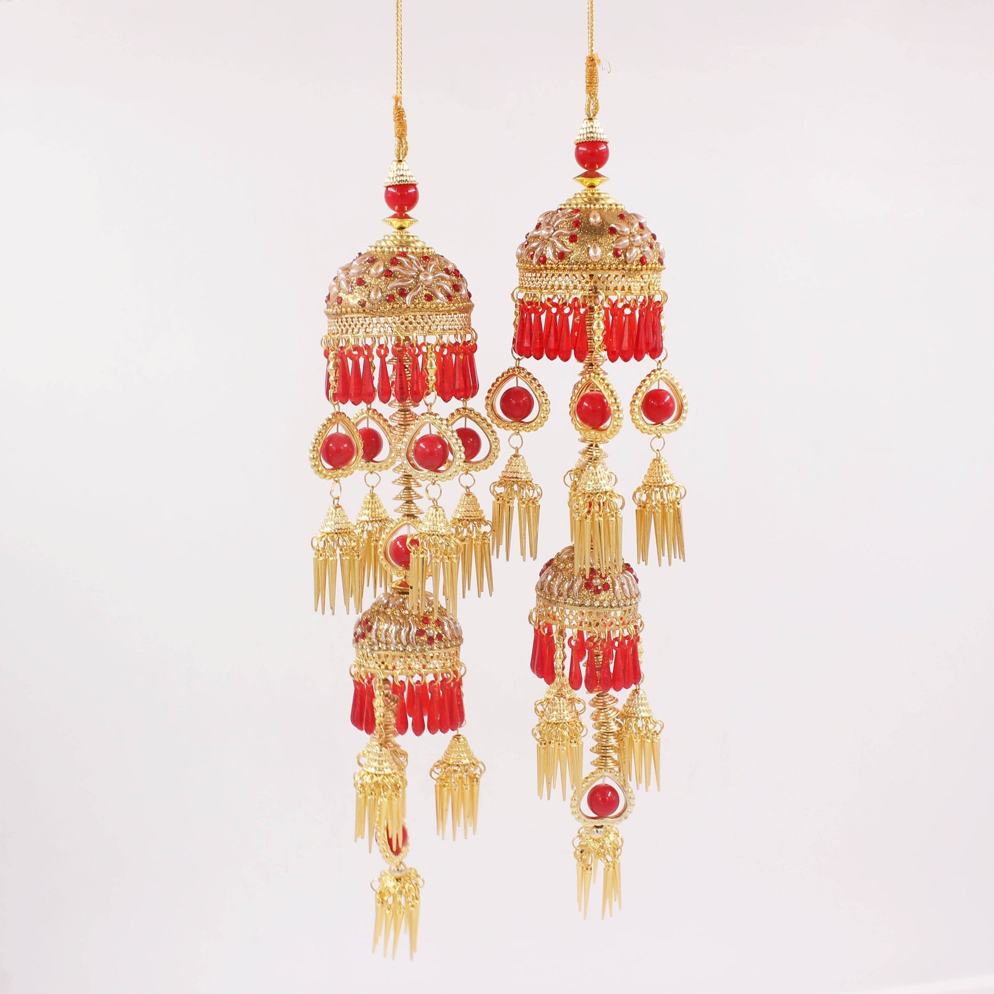 Traditional Jhumar Style Kaleere in Red and Golden by T4 Jewels T4 Jewels