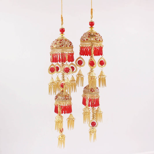 Traditional Jhumar Style Kaleere in Red and Golden by T4 Jewels T4 Jewels