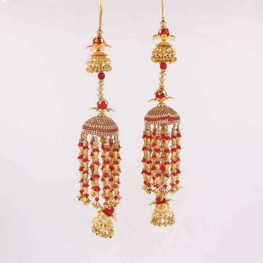 Classic Two-Tier Jhumar Style Kaleere in Red and White by T4 Jewels T4 Jewels