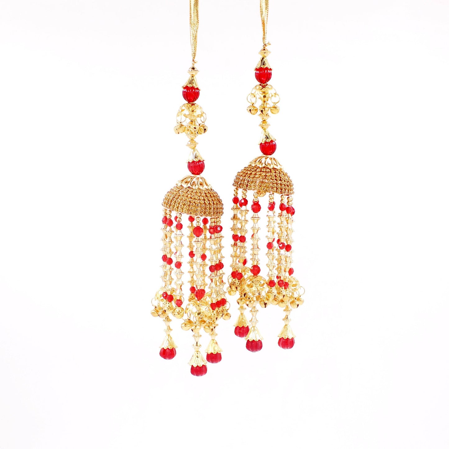 Traditional Red Jhumar Kaleere with white and Golden Moti Work by T4 Jewels T4 Jewels