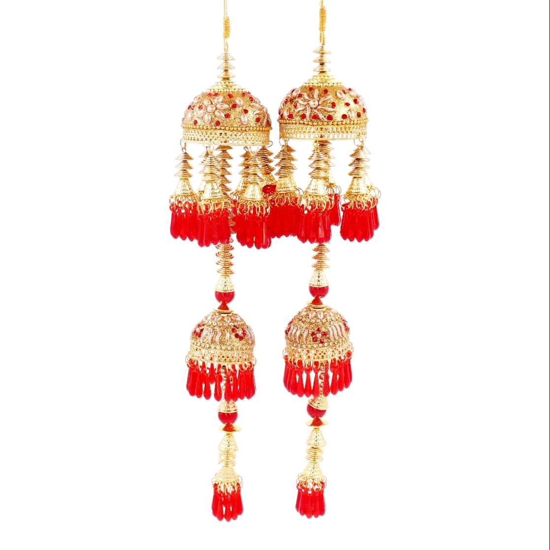 Traditional Two-Tier Jhumar Kaleere in Red by T4 Jewels T4 Jewels