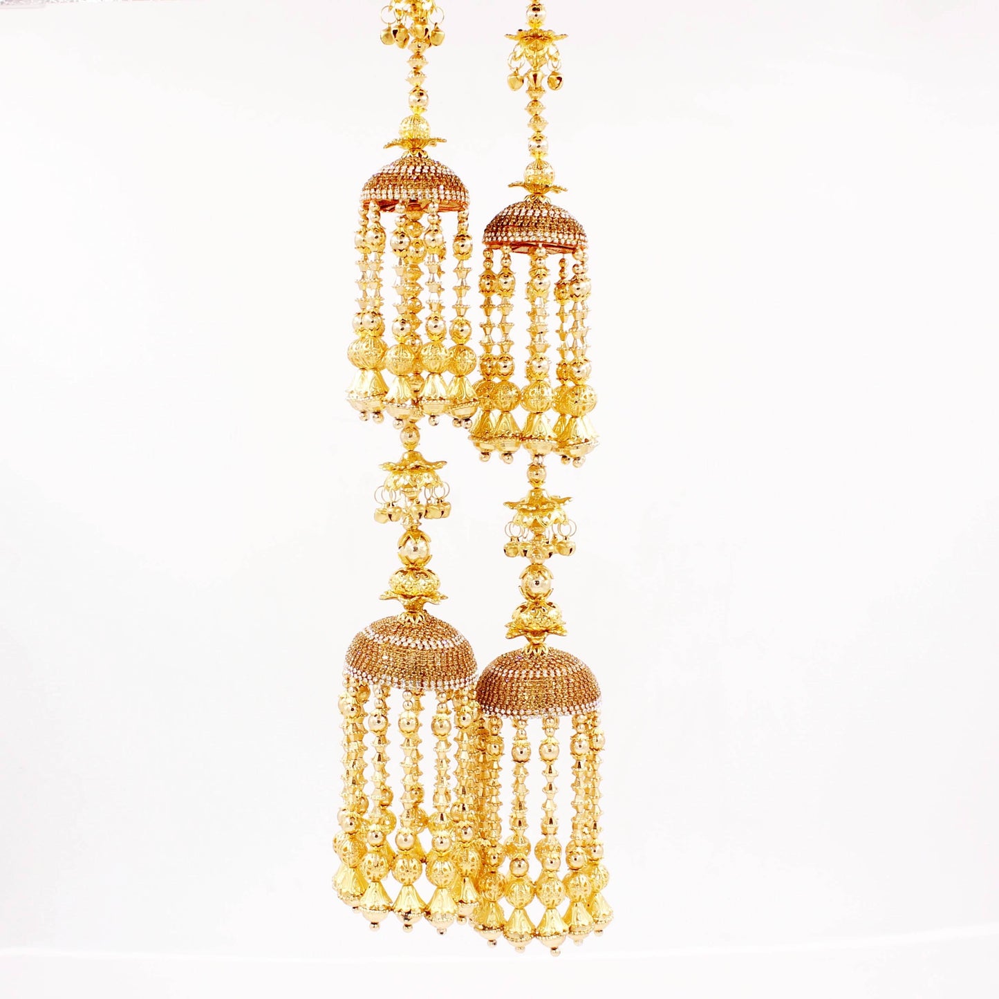 Traditional Two-Tier Jhumar Kaleere with Full Golden Bead hanging by T4 Jewels Golden T4 Jewels
