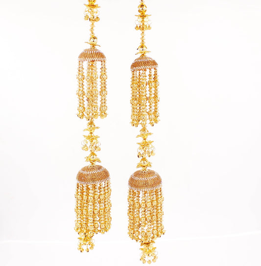 Traditional Two-Tier Jhumar Kaleere with Golden Beaded Hanging by T4 Jewels T4 Jewels