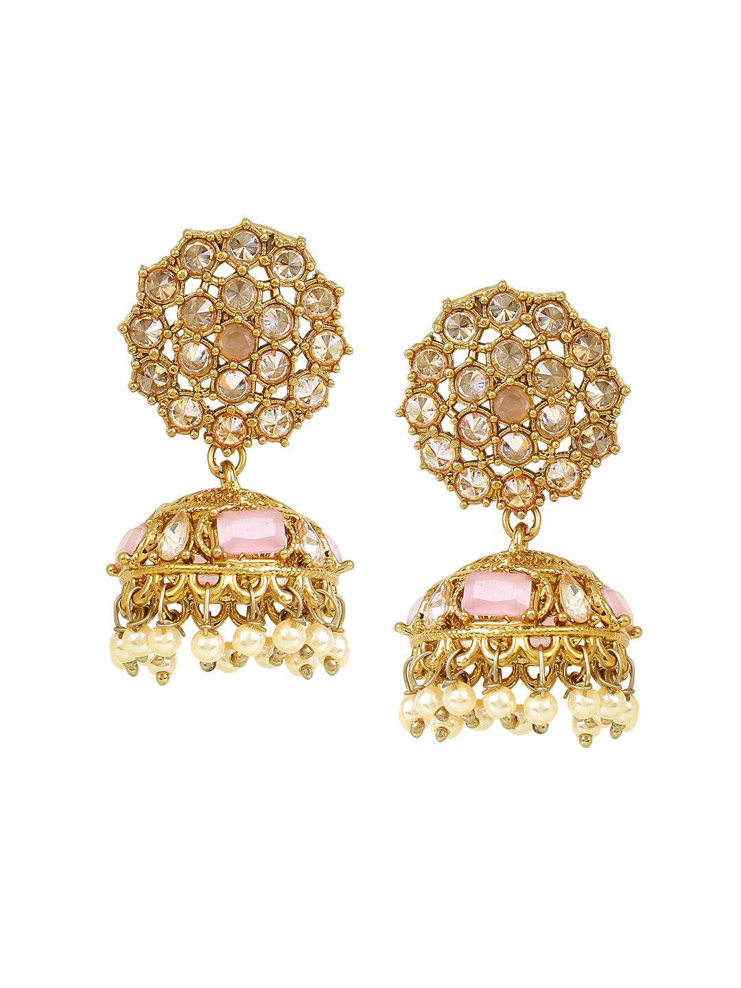 Flower shape Drop Earring with Kundan Stone by T4 Jewels Pink T4 Jewels