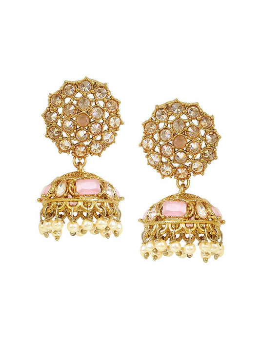 Flower shape Drop Earring with Kundan Stone by T4 Jewels Pink T4 Jewels
