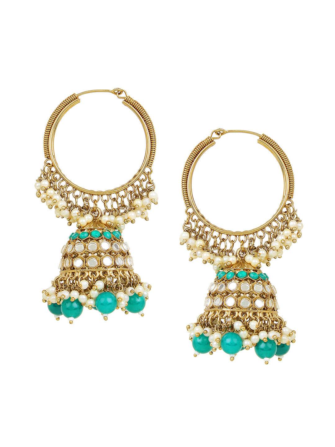 Beautiful Jhumki Earring with Gajra and Mirrorwork by T4 Jewels Green T4 Jewels