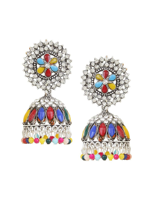 Traditional Oxidized Multicoloured Jhumki Earring by T4 Jewels Multi T4 Jewels