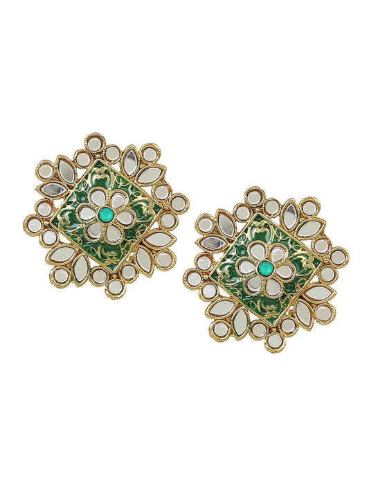 Traditional Meenakari Earring with Mirrorwork by T4 Jewels Green T4 Jewels