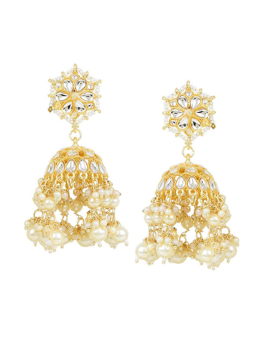 Bridal Jhumki Earring with Beads by T4 Jewels White T4 Jewels