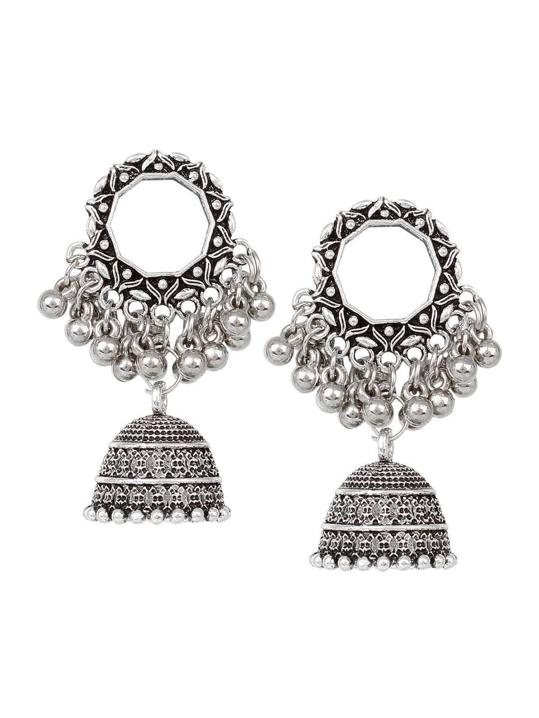 Oxidizied Jhumki Earring with ghungroo by T4 Jewels Silver T4 Jewels