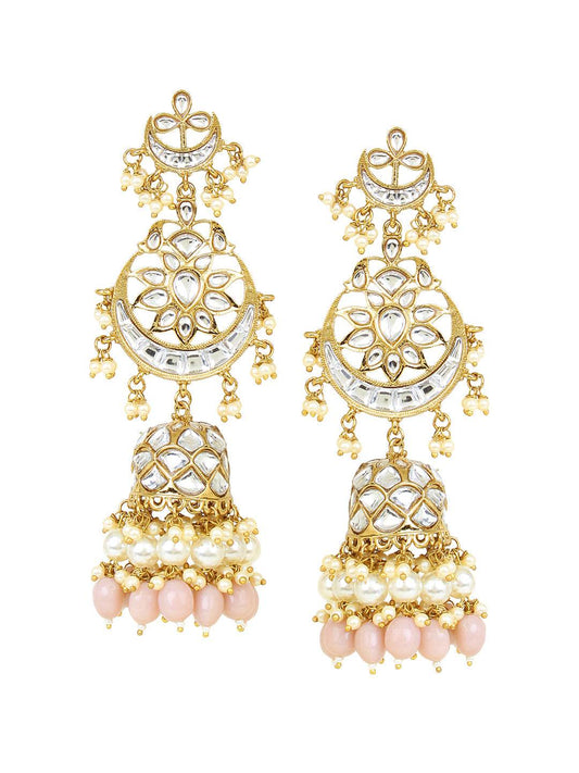 Bridal Jhumki Earring with kundan work by T4 Jewels Pink T4 Jewels