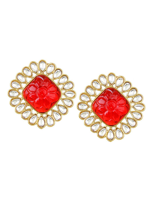 Traditional Kundan Earring by T4 Jewels Red T4 Jewels