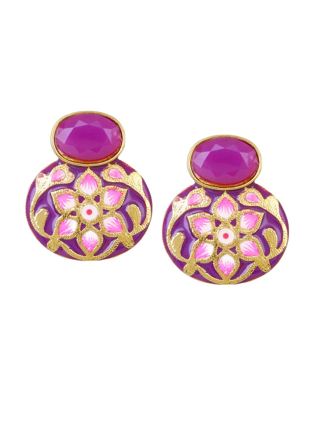 Traditional Meenakari Earring with stone by T4 Jewels Purple T4 Jewels