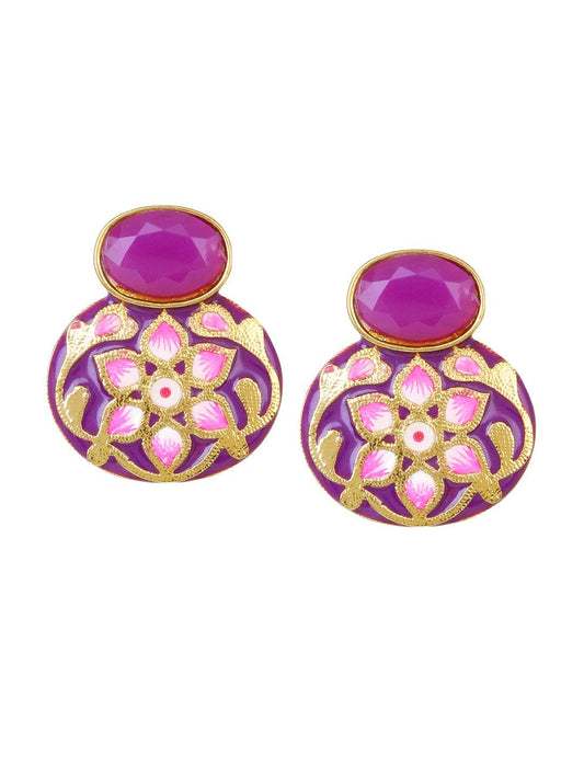 Traditional Meenakari Earring with stone by T4 Jewels Purple T4 Jewels