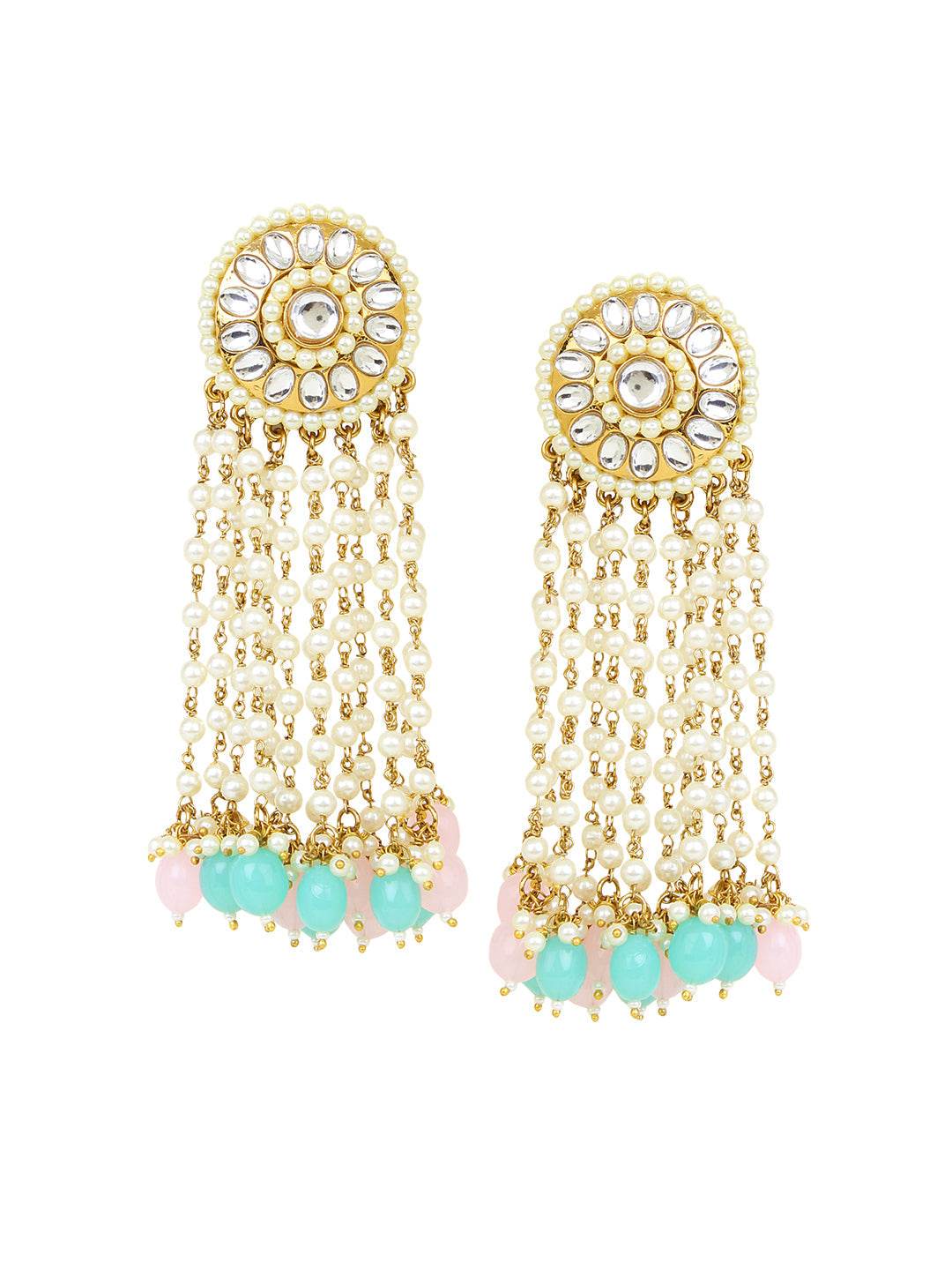 Bridal Kundan Jhumki Earring with hanging beads by T4 Jewels Pista::Surf T4 Jewels