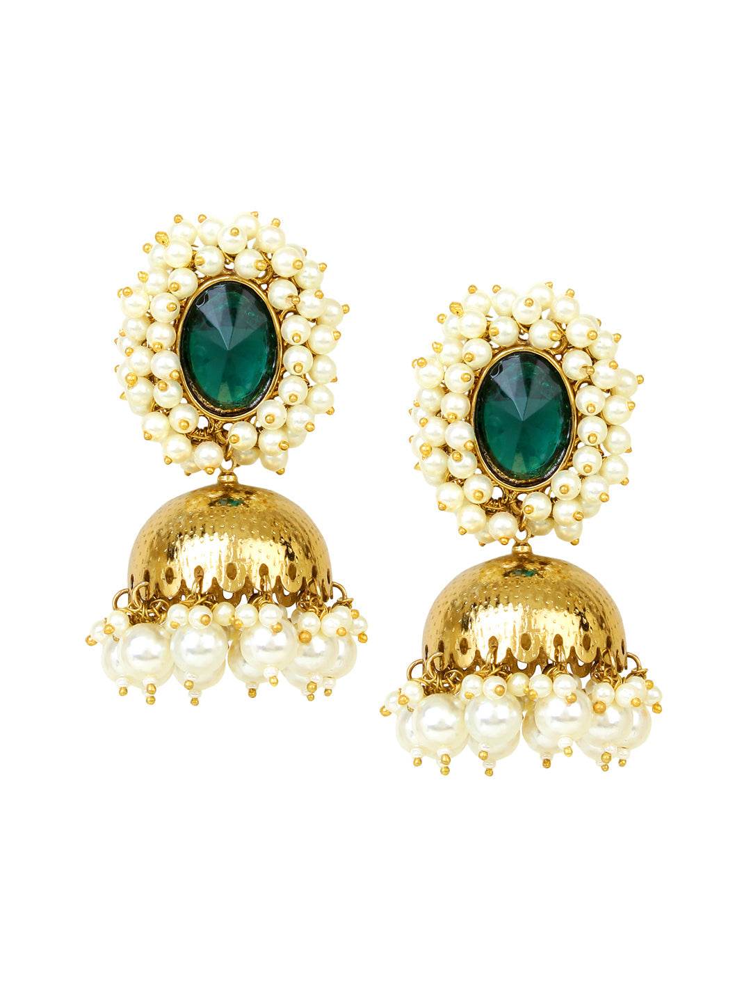 Beaded Jhumki Earring with Glass Stone by T4 Jewels Green T4 Jewels