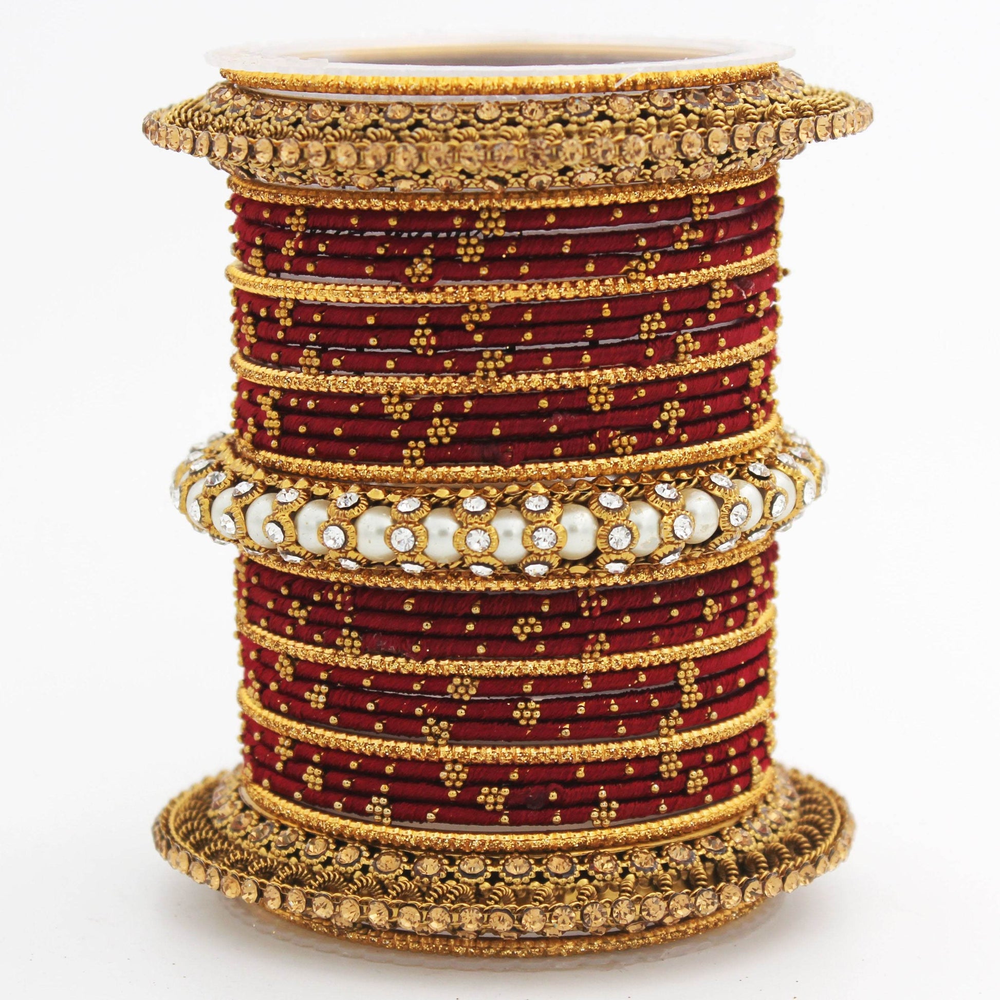 Traditional Thread bangle set with Pearl centre kada by T4 Jewels Maroon All Bangle Sets T4 Jewels