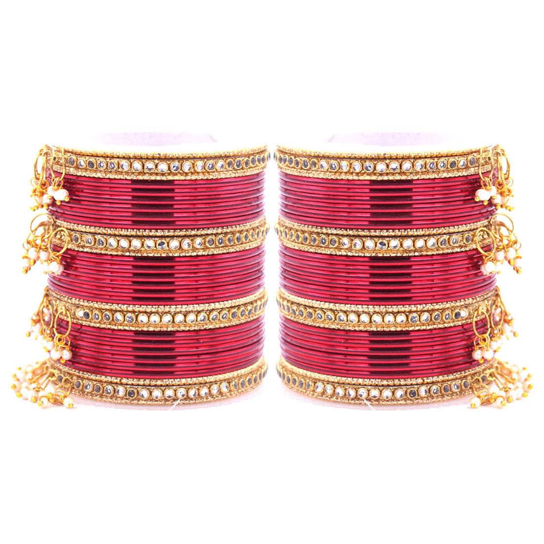 Shining Bangle Set with beaded Jhumki by T4 Jewels Maroon All Bangle Sets T4 Jewels