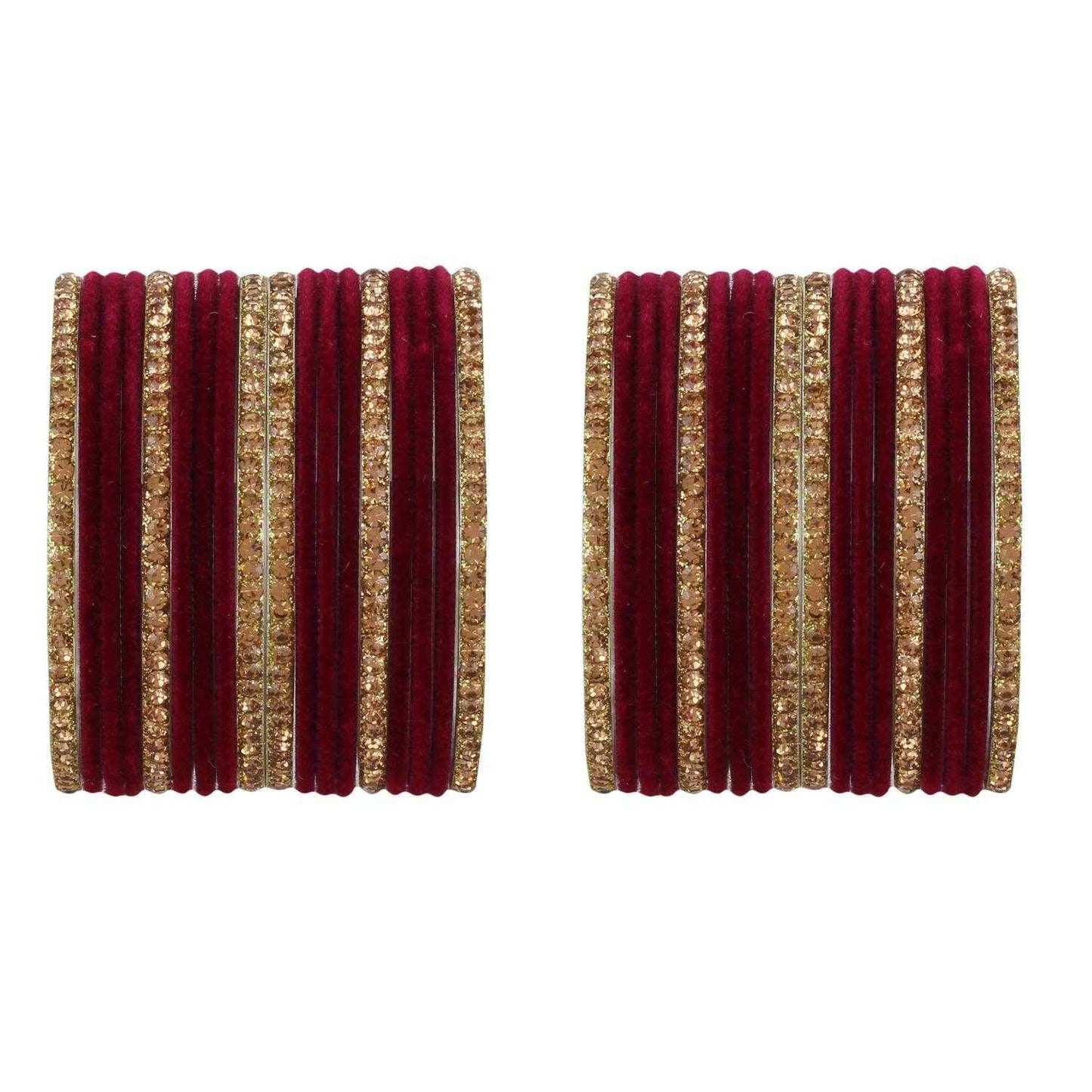 T4 Jewels Velvet Bangle Set With Golden Bangles-69 All Bangle Sets T4 Jewels