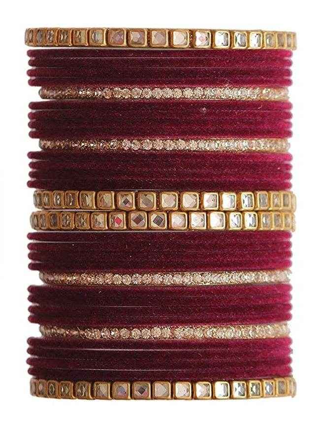 T4 Jewels 18k Gold Plated Zircon Stones And Beads Studded Fashion Jewellery Metal Bangles Set - 68NO All Bangle Sets T4 Jewels