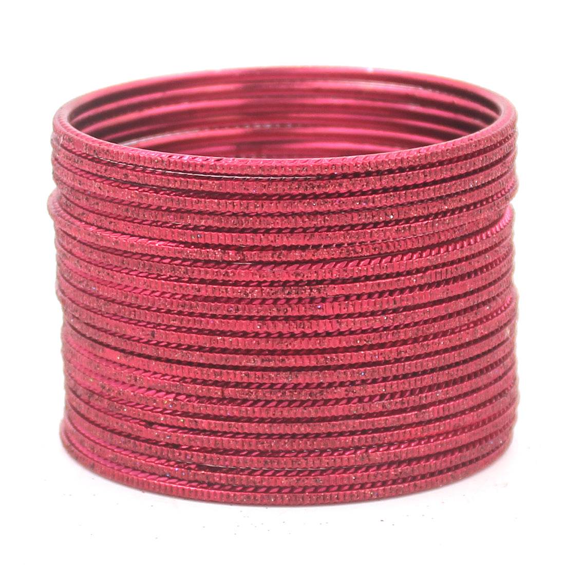 Set of 24 Lehar Glitter Metal Bangles by T4 Jewels Maroon Plain Metal Bangles T4 Jewels