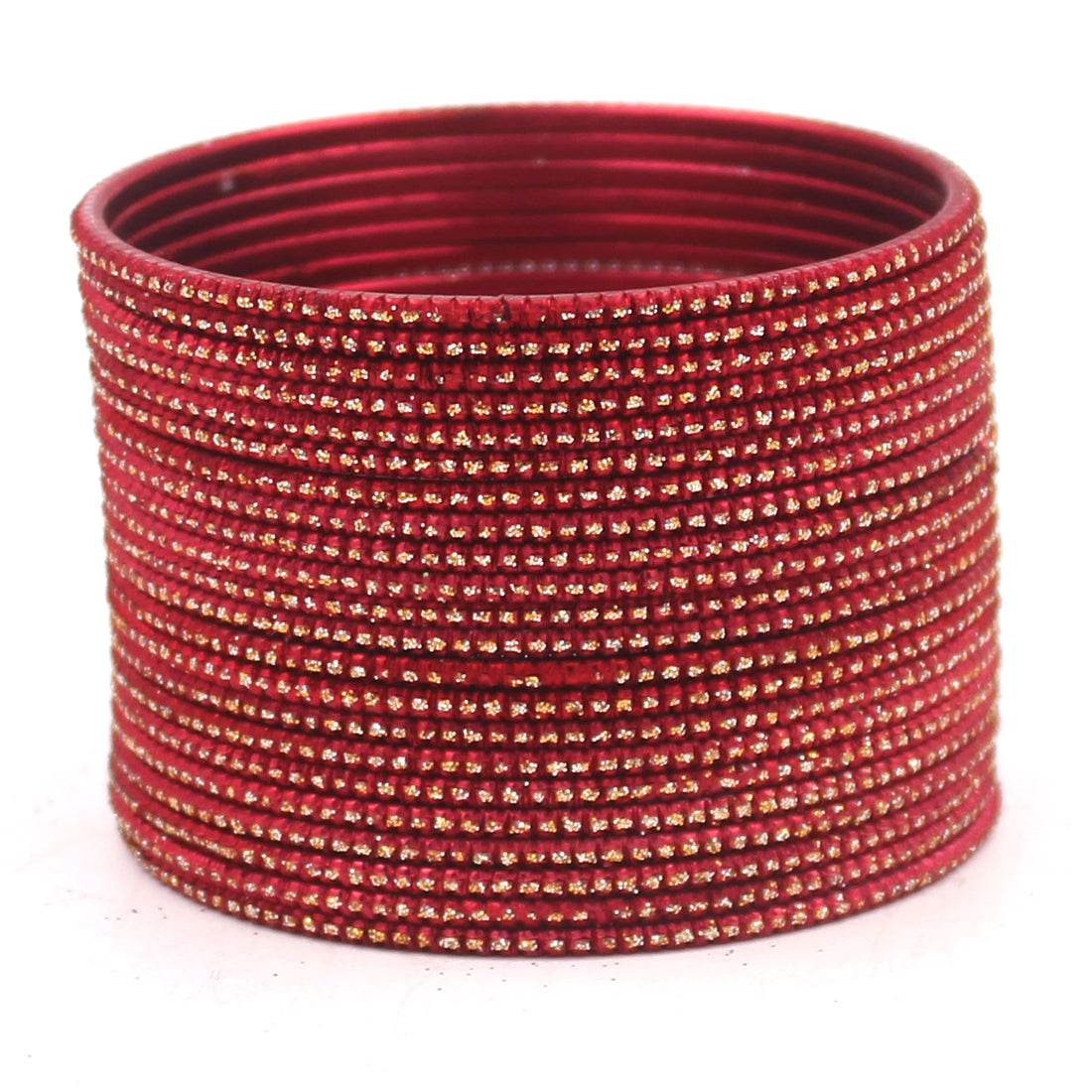 Set of 24 Glitter Bangles by T4 Jewels Maroon Plain Metal Bangles T4 Jewels