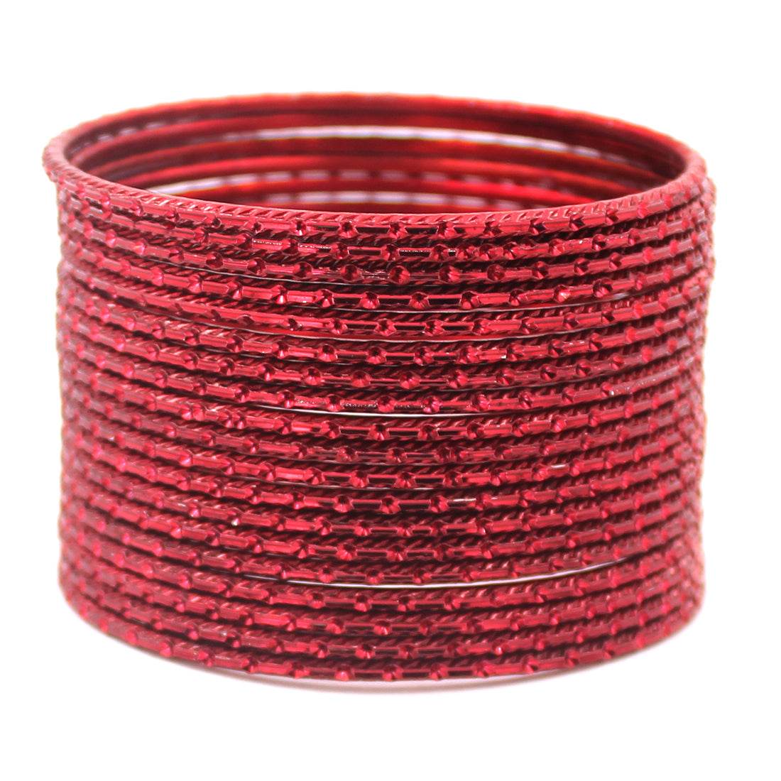 Set of 24 Shining Metal Bangles with self-dot Design by T4 Jewels Maroon Plain Metal Bangles T4 Jewels