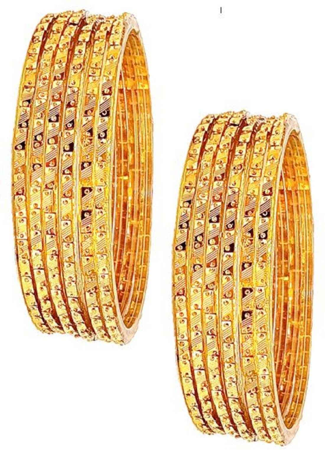 T4 Jewels (Large Size) Golden Color Glass Bangles (Pack Of 12)-MRT Large Size Bangles T4 Jewels