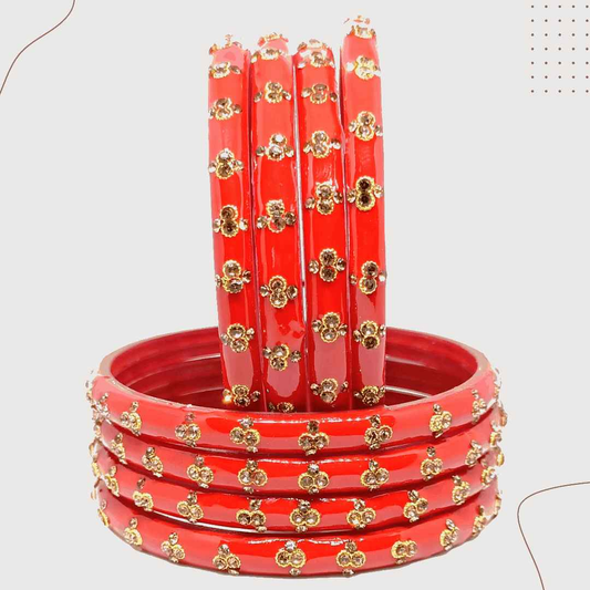 T4 Jewels (Large Size) Red & Green Color Glass Kada Bangles (Pack Of 8)-ASTA Red Large Size Bangles T4 Jewels