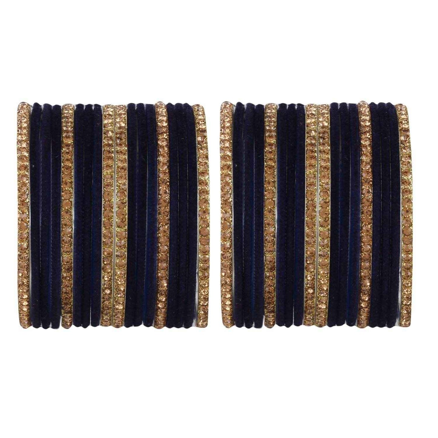 T4 Jewels Velvet Bangle Set With Golden Bangles-69 Navy Blue All Bangle Sets T4 Jewels