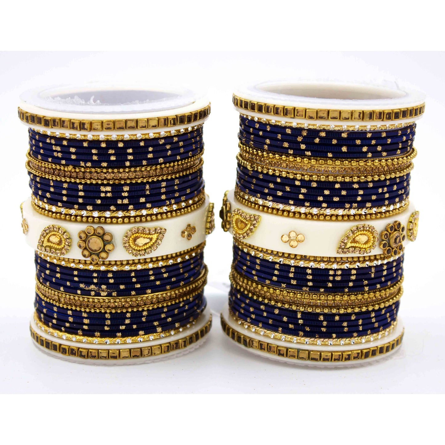 Traditonal Bridal Bangle set with golden dotted design Navy Blue All Bangle Sets T4 Jewels