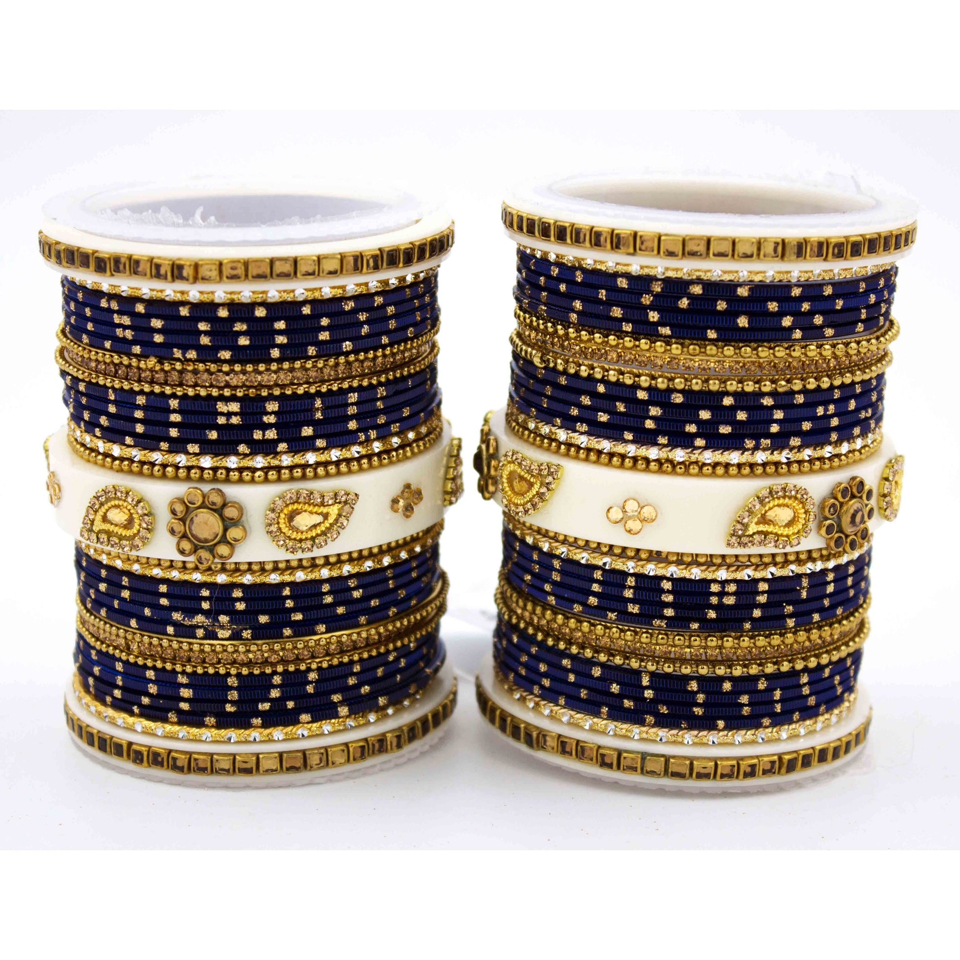 Traditonal Bridal Bangle set with golden dotted design Navy Blue All Bangle Sets T4 Jewels